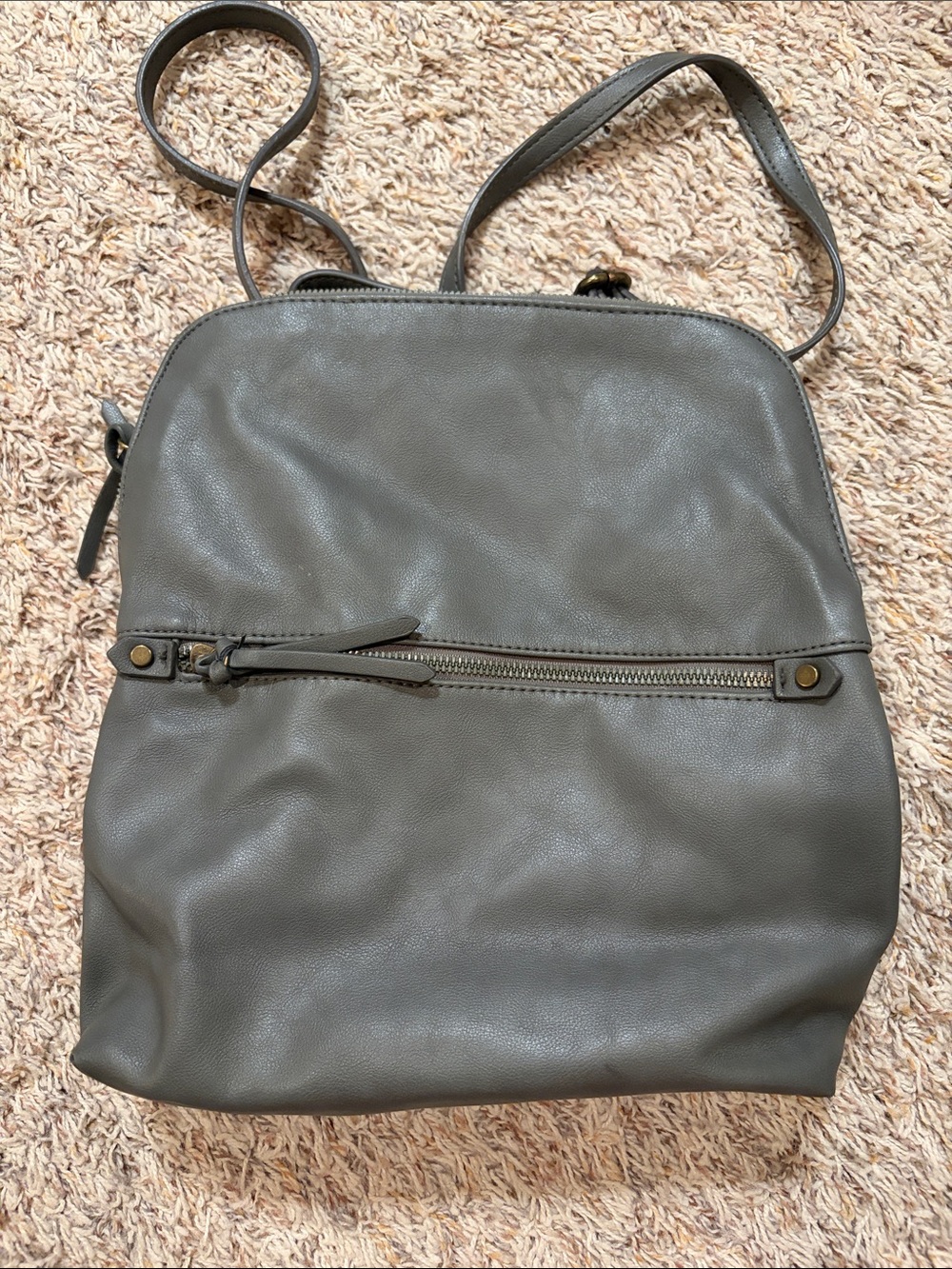 Sonoma Olive-Gray Slim Leather Backpack with Front Zip